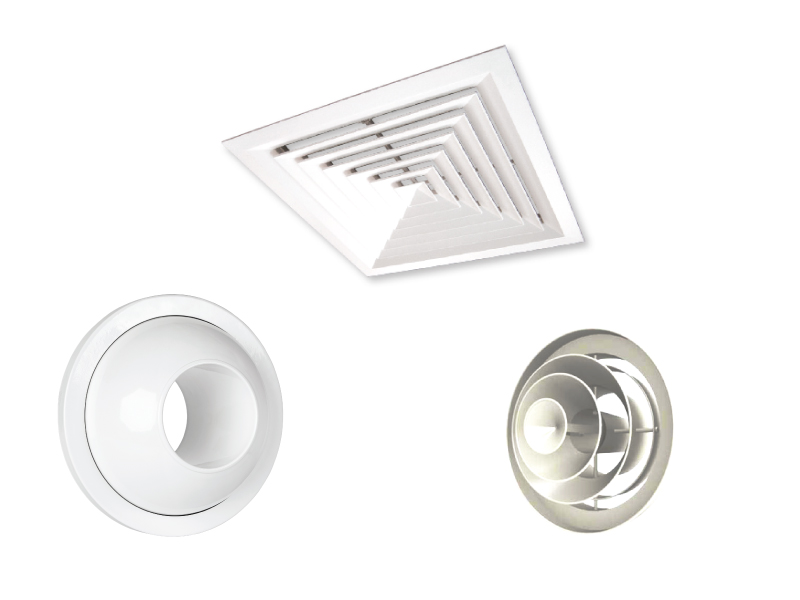 Ball Jet Diffuser Ceiling Plate Drum Louver Disc Nozzle Linear Slot Perforated Round Swirl Floor